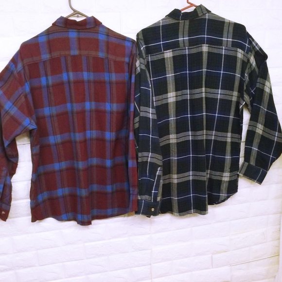 Lot of 2 '90s Northwest Territory Plaid Shackets Over-Shirt -L Pockets Navy Wine - Picture 9 of 10
